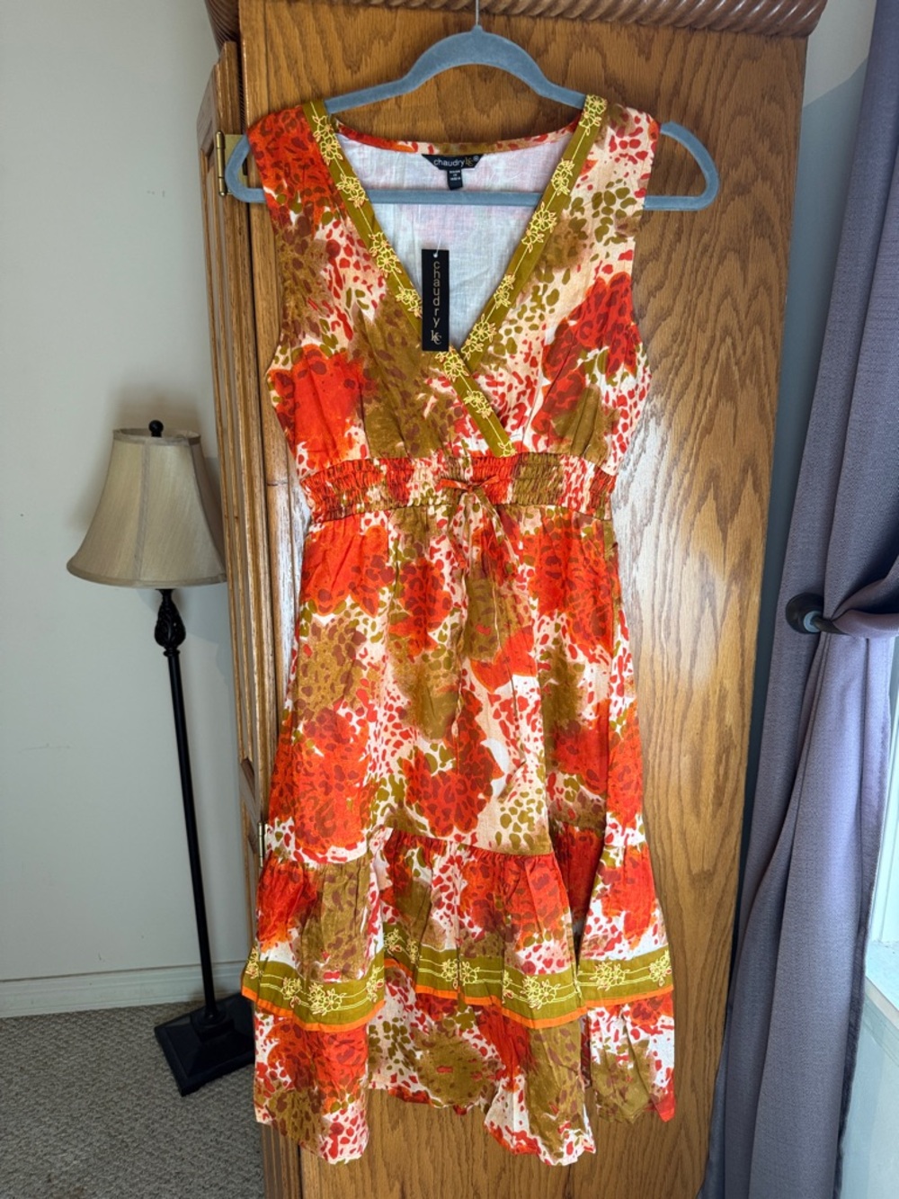 Chaudry V-Neck Sleeveless Cotton Dress